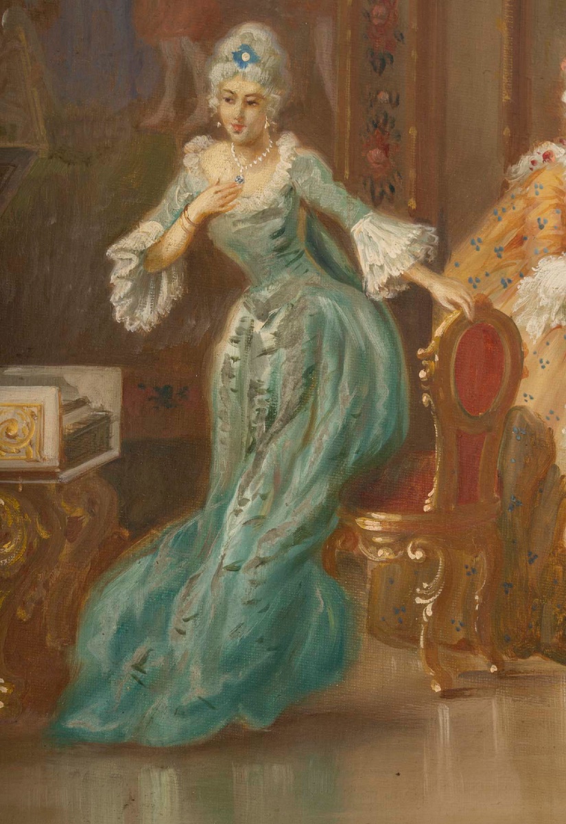 Un tableau huile sur toile scène galante , fin XIXème siècle -photo-4