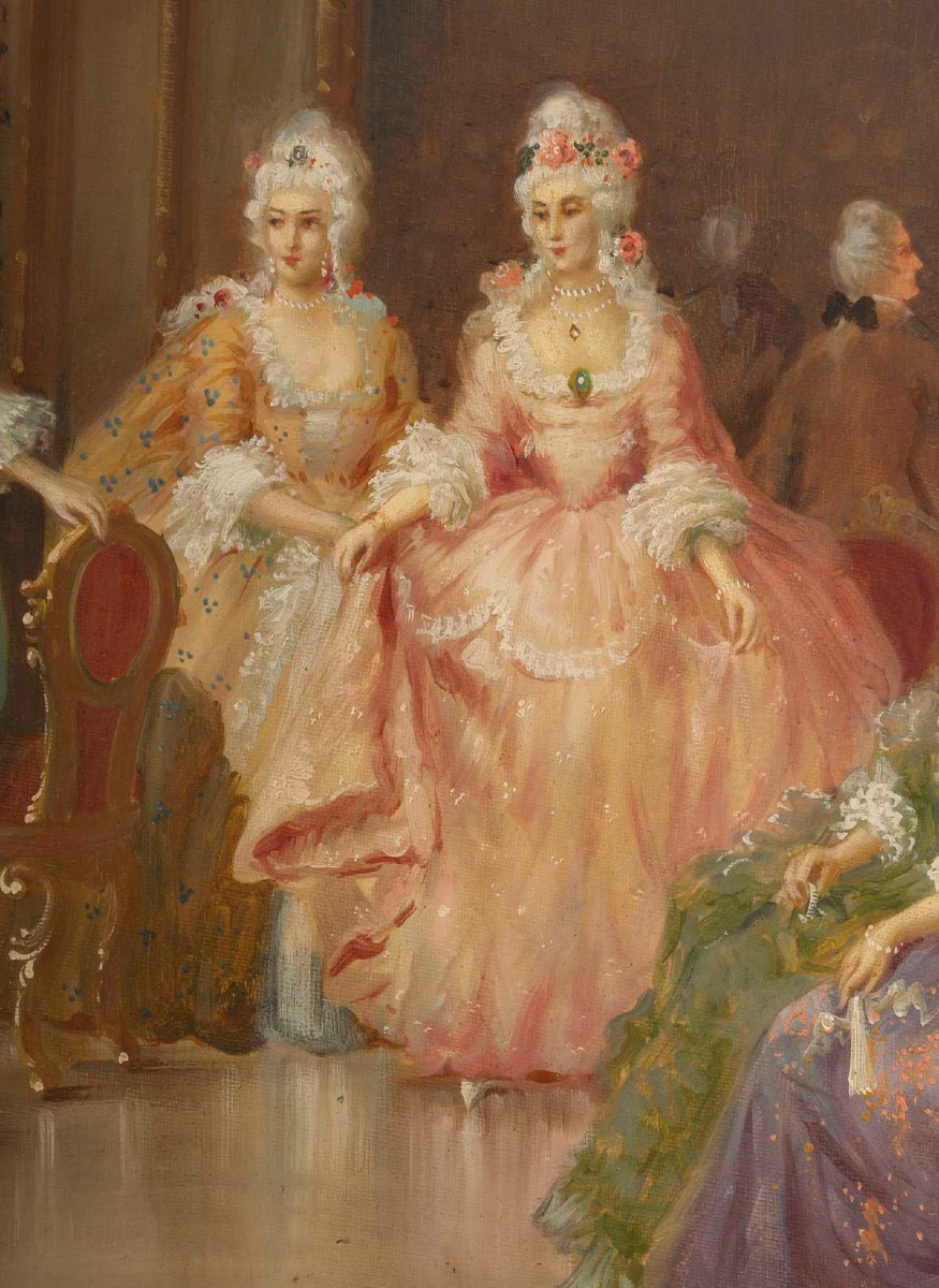 Un tableau huile sur toile scène galante , fin XIXème siècle -photo-1