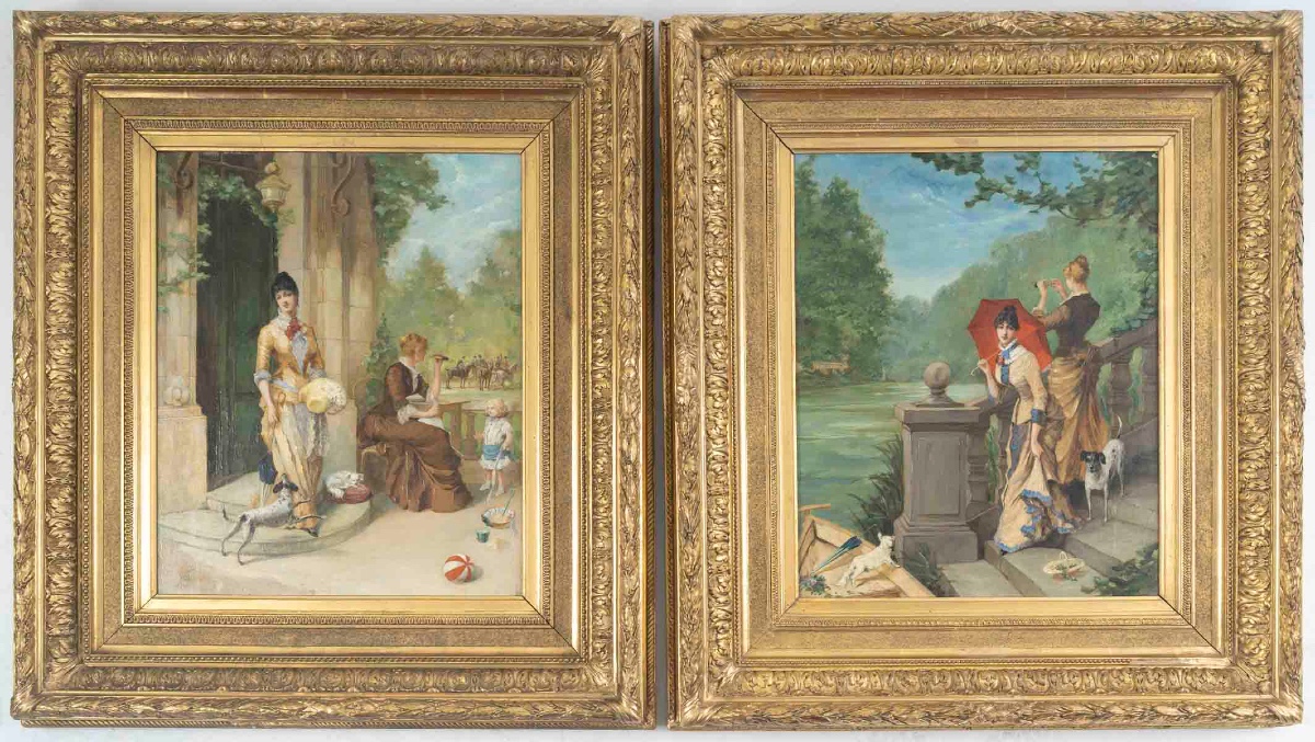 Une paire de tableaux huile sur toile, scène de genre, fin XIXème siècle 