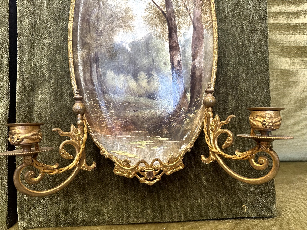 Une paire d'appliques en porcelaine époque Art nouveau-photo-6