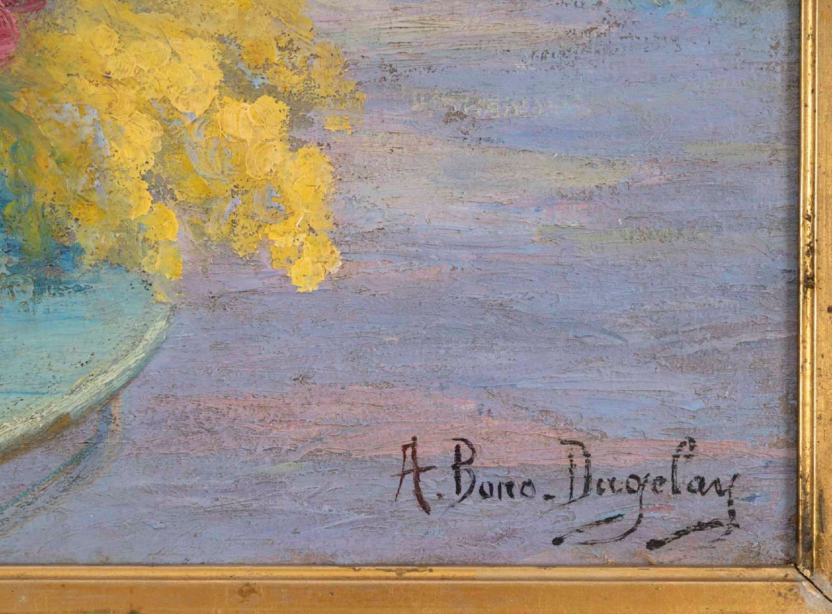 Une Huile sur toile nature morte aux fleurs , XIXème siècle -photo-3