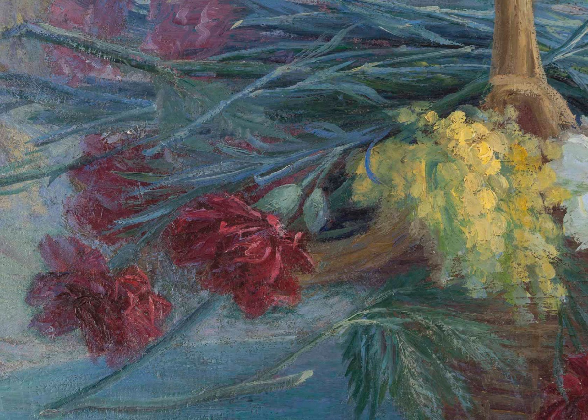 Une Huile sur toile nature morte aux fleurs , XIXème siècle -photo-4
