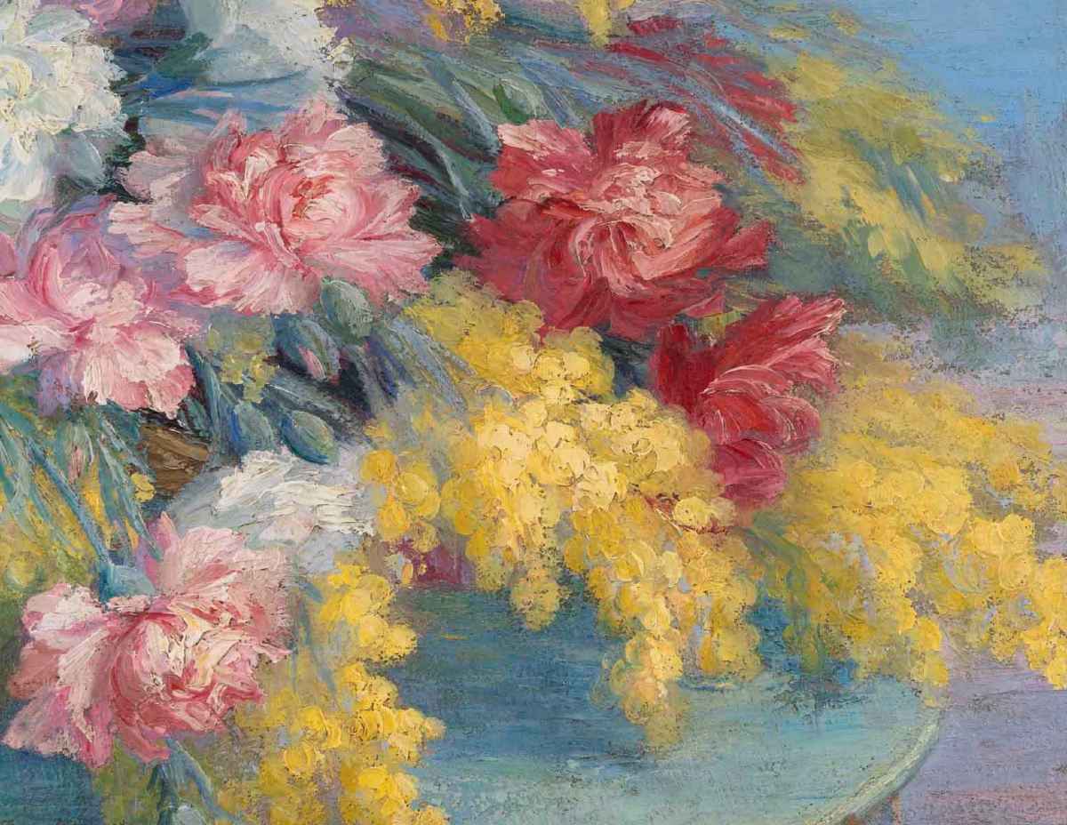 Une Huile sur toile nature morte aux fleurs , XIXème siècle -photo-1