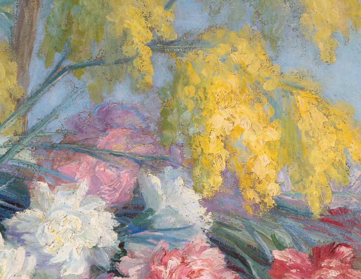 Une Huile sur toile nature morte aux fleurs , XIXème siècle -photo-2