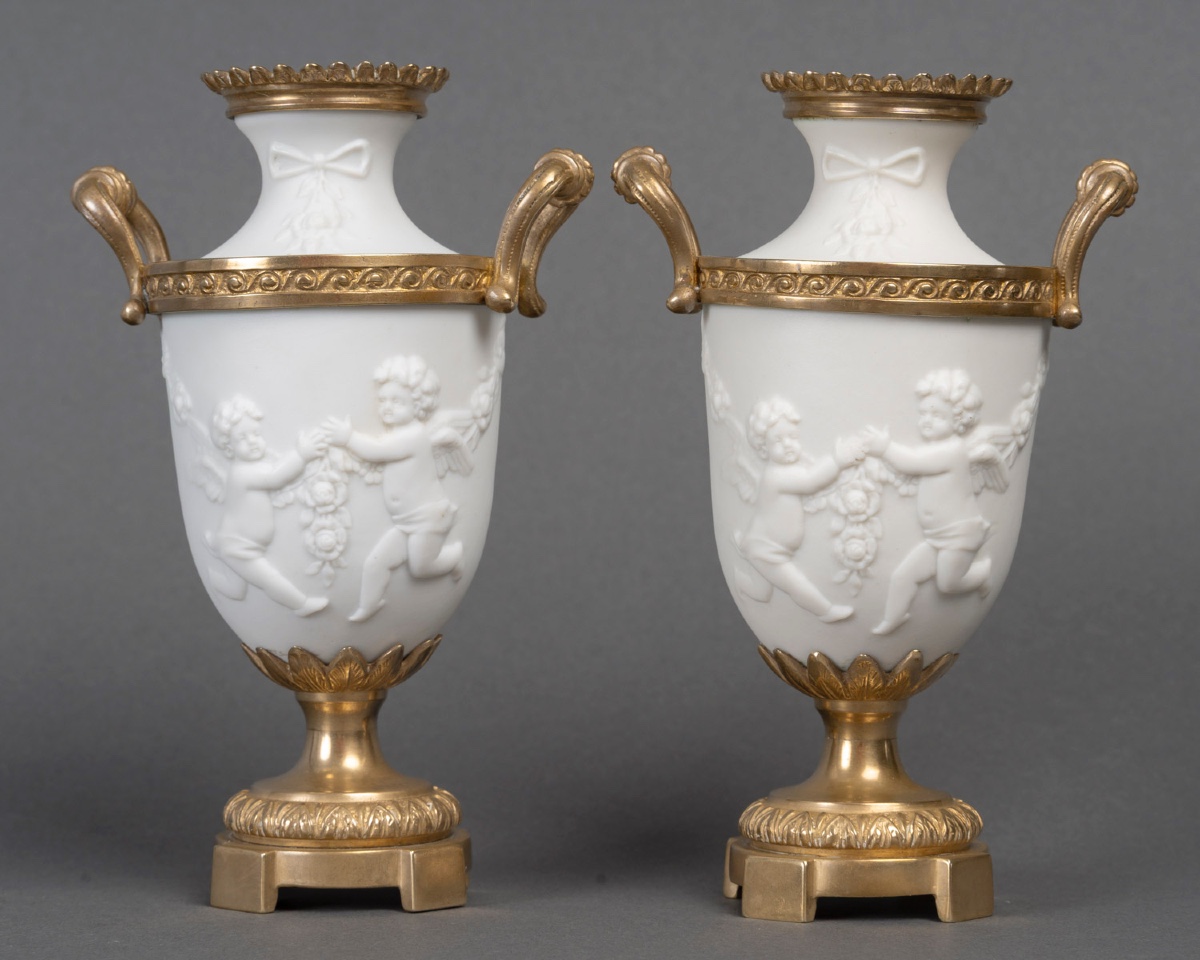 A Pair Of Biscuit Porcelain And Gilt Bronze Vases, Napoleon III Period