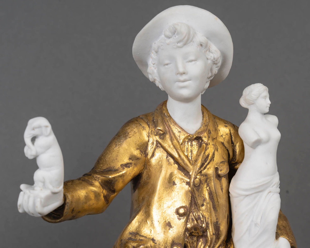 Une paire de sculptures en régule et biscuit, époque fin XIXème siècle -photo-5