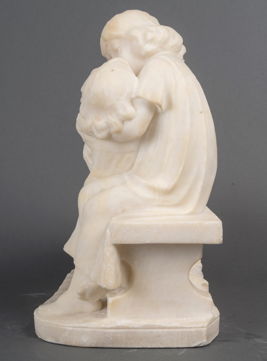 Signed Alabaster Sculpture “pugis” – Art Nouveau, Circa 1890–1910-photo-5