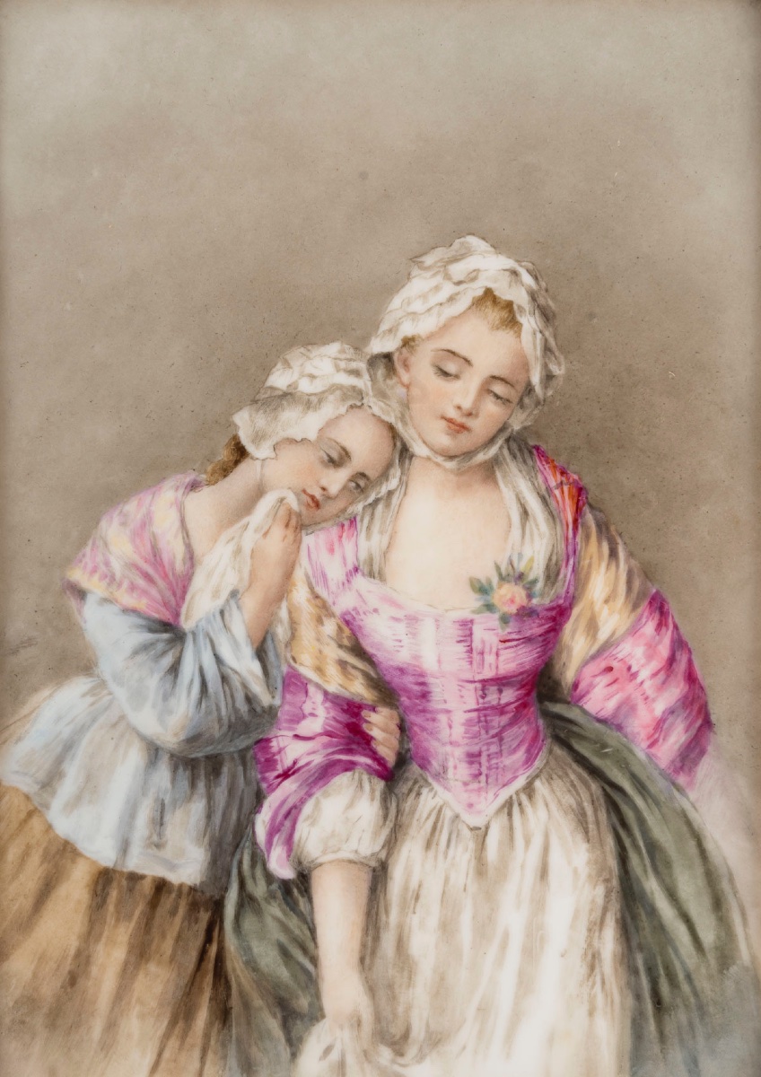 Plaque en porcelaine encadré, fin XIXème siècle -photo-2