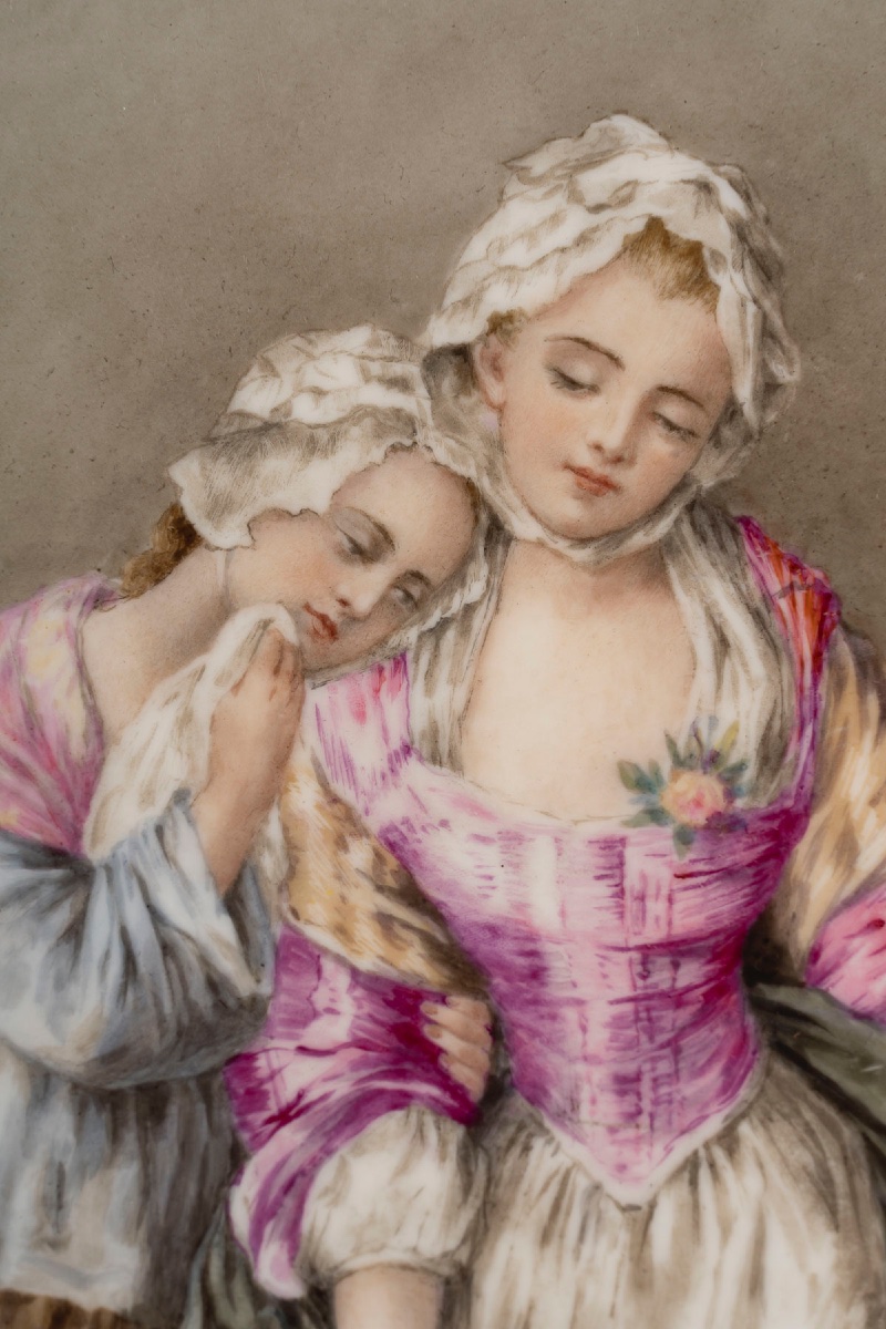 Plaque en porcelaine encadré, fin XIXème siècle -photo-3