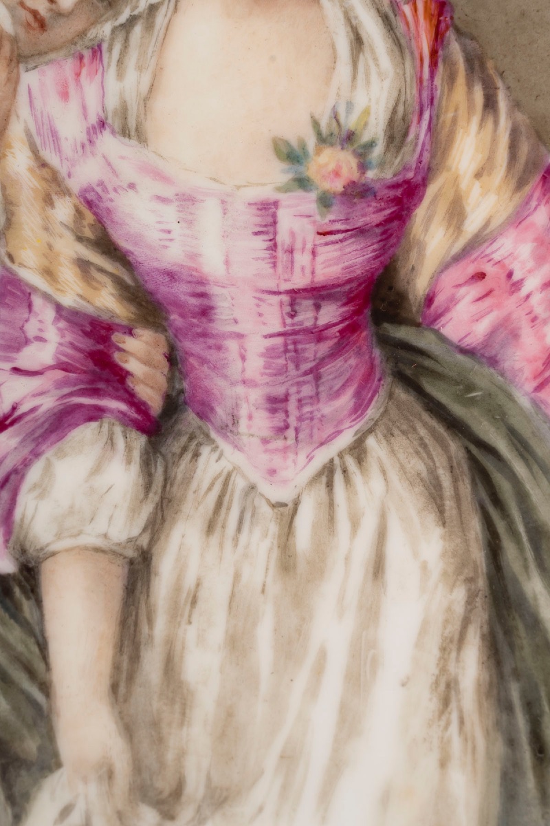 Plaque en porcelaine encadré, fin XIXème siècle -photo-3