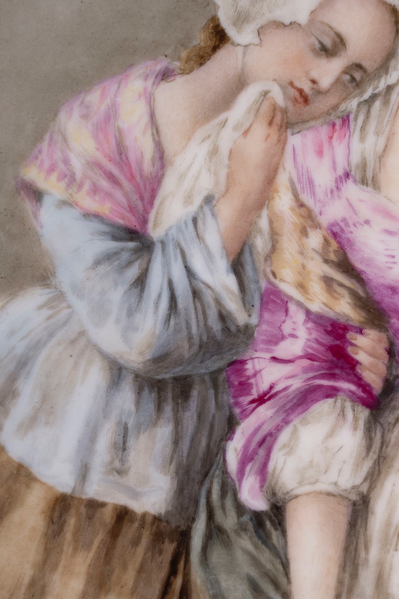 Plaque en porcelaine encadré, fin XIXème siècle -photo-4