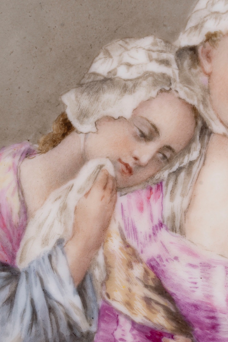 Plaque en porcelaine encadré, fin XIXème siècle -photo-5