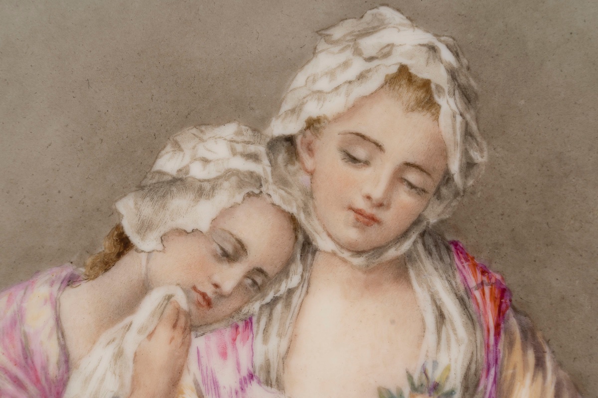 Plaque en porcelaine encadré, fin XIXème siècle -photo-7