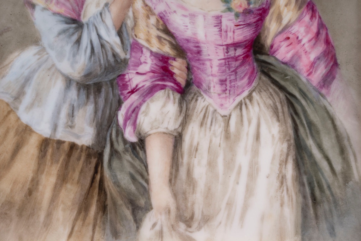 Plaque en porcelaine encadré, fin XIXème siècle -photo-8