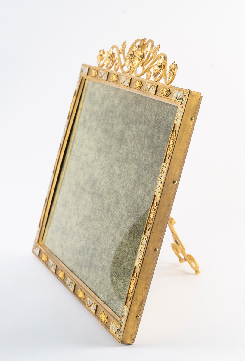 Un cadre photo en bronze et émail fin XIX-photo-3