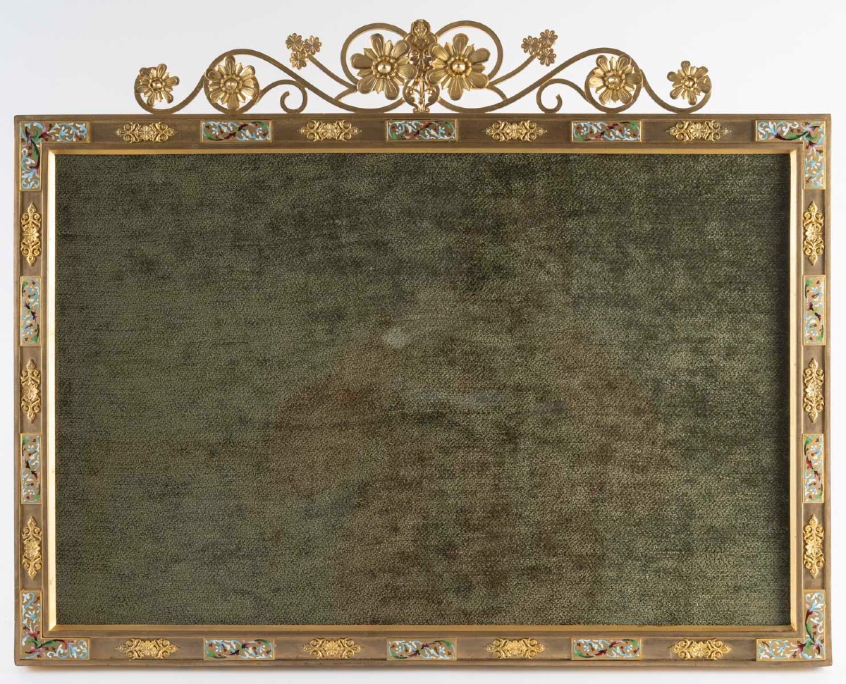 Un cadre photo en bronze et émail fin XIX