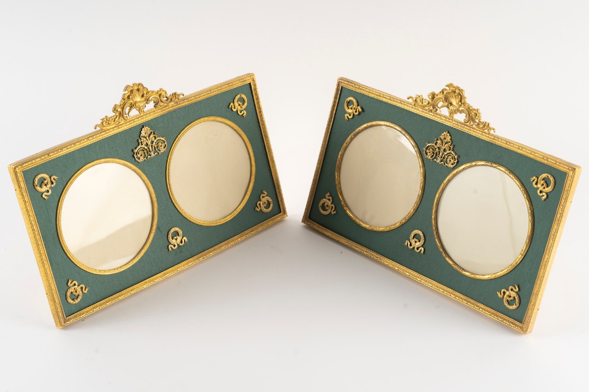 Paire de cadres photos en bronze doré fin XIXème siècle -photo-6