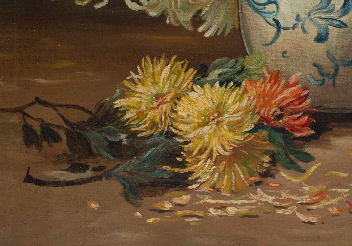 Un tableaux de fleurs chrysanthèmes, signé J Shneider-photo-3