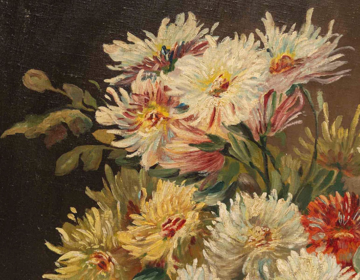 Un tableaux de fleurs chrysanthèmes, signé J Shneider-photo-3