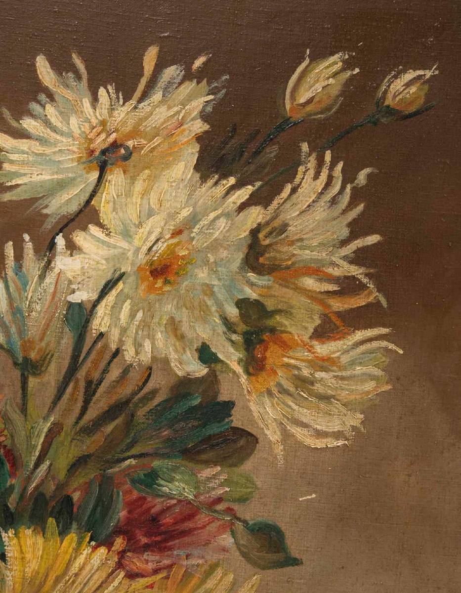 Un tableaux de fleurs chrysanthèmes, signé J Shneider-photo-5