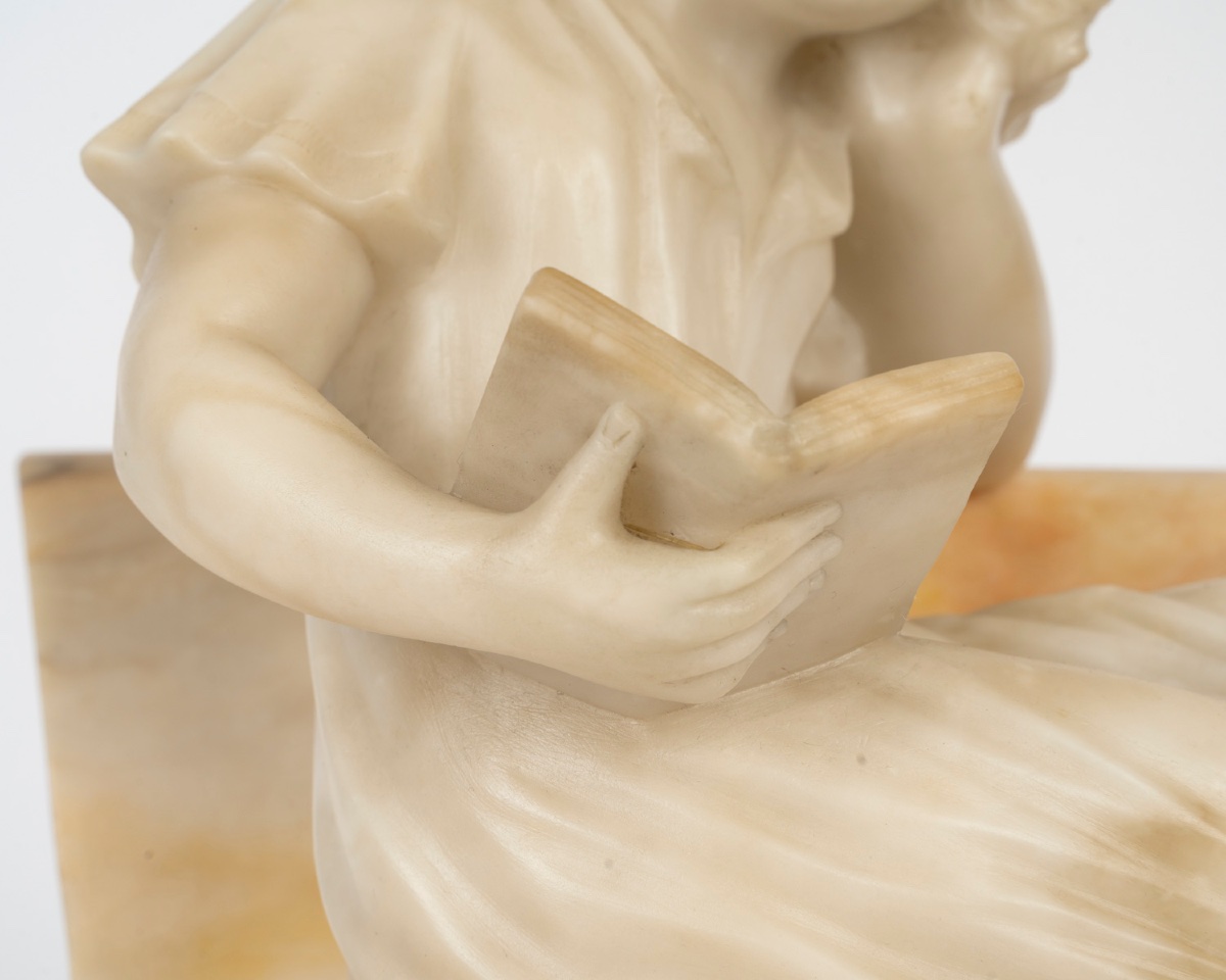 Art Nouveau Alabaster Sculpture Signed Riccardo Gresnigni-photo-2