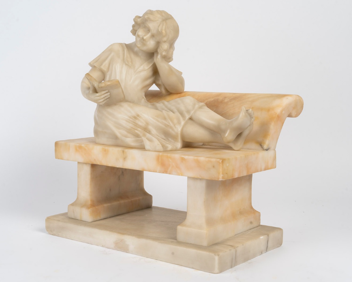 Art Nouveau Alabaster Sculpture Signed Riccardo Gresnigni-photo-4