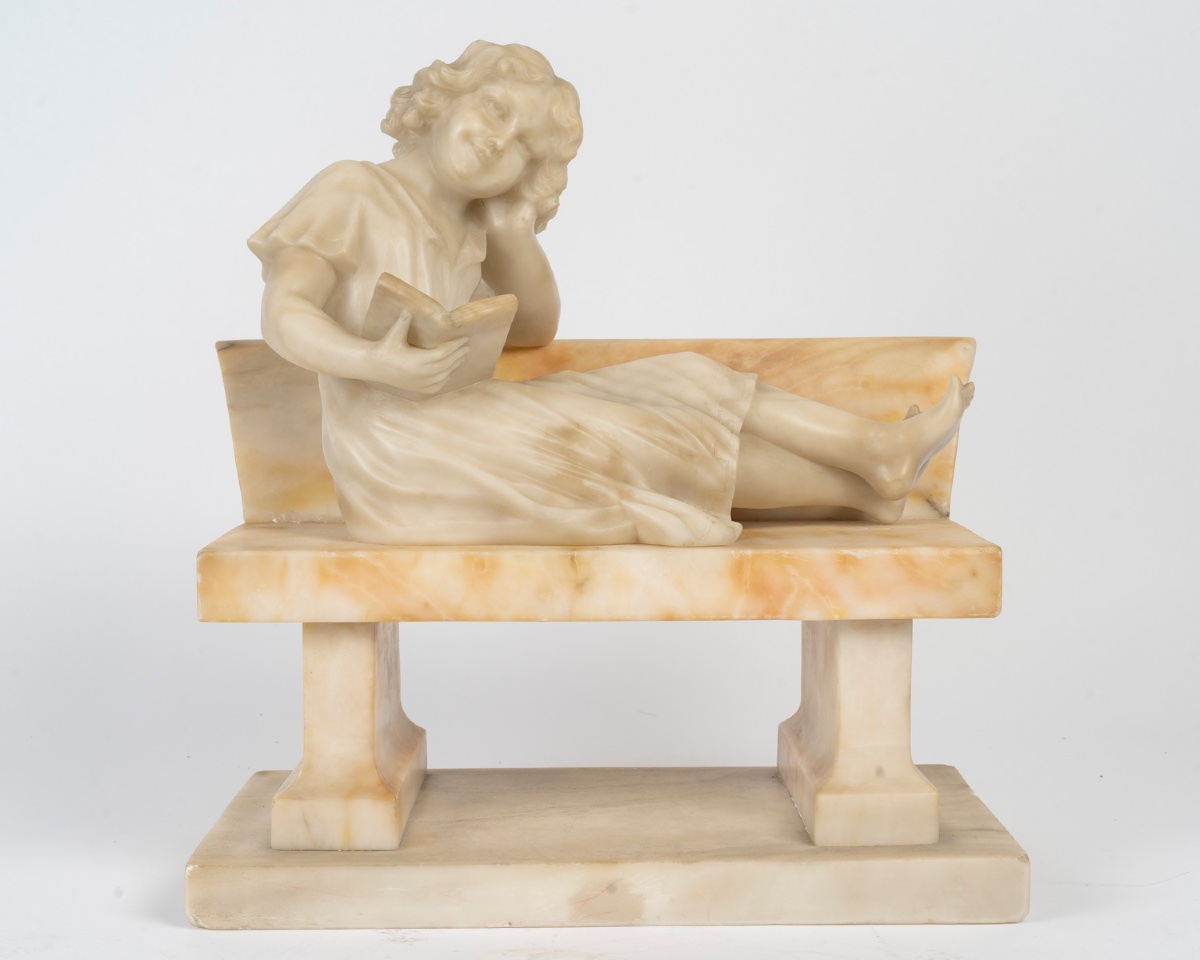 Art Nouveau Alabaster Sculpture Signed Riccardo Gresnigni-photo-1