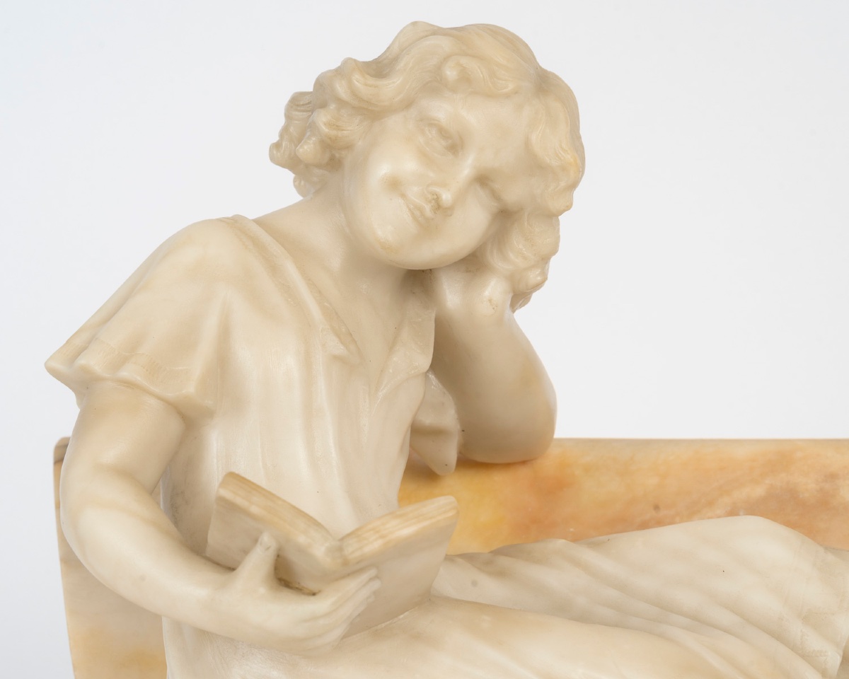 Art Nouveau Alabaster Sculpture Signed Riccardo Gresnigni-photo-3