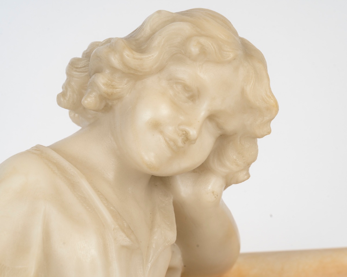 Art Nouveau Alabaster Sculpture Signed Riccardo Gresnigni-photo-4