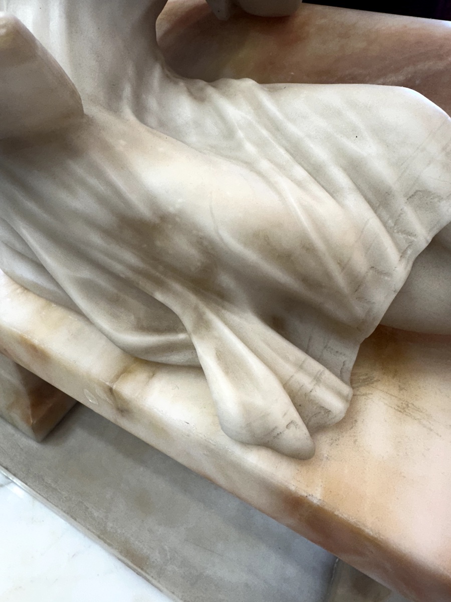 Art Nouveau Alabaster Sculpture Signed Riccardo Gresnigni-photo-6