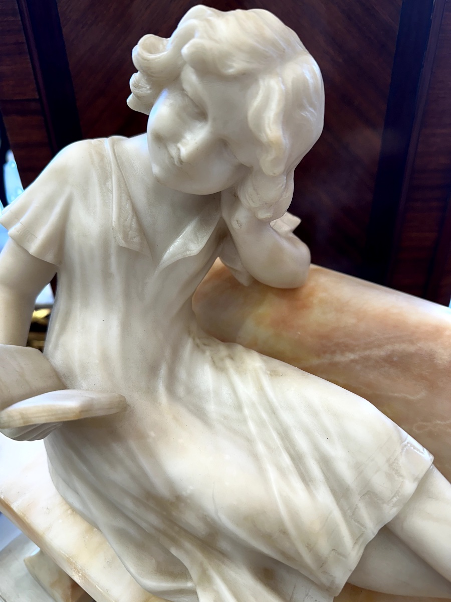 Art Nouveau Alabaster Sculpture Signed Riccardo Gresnigni-photo-7