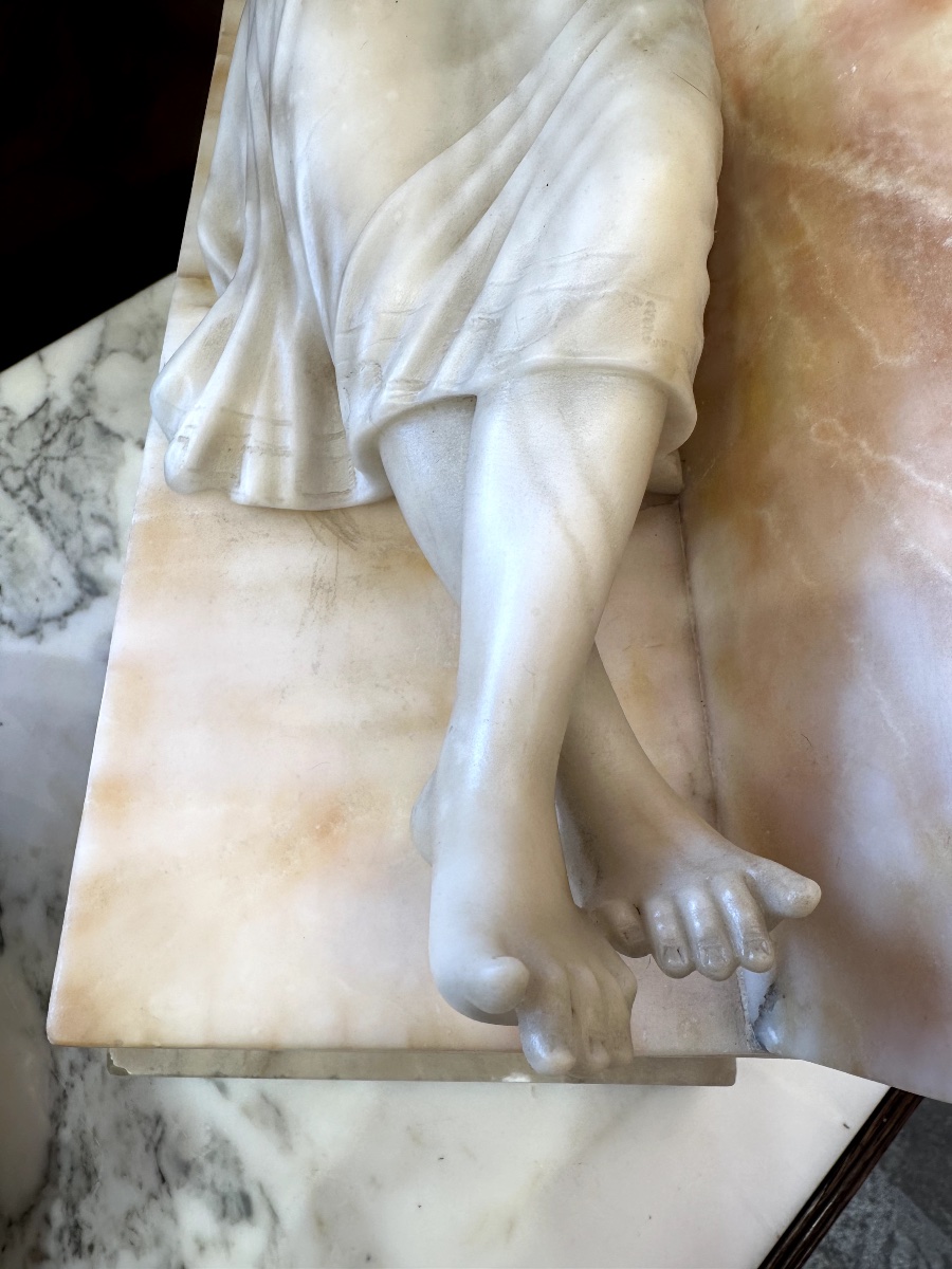 Art Nouveau Alabaster Sculpture Signed Riccardo Gresnigni-photo-8