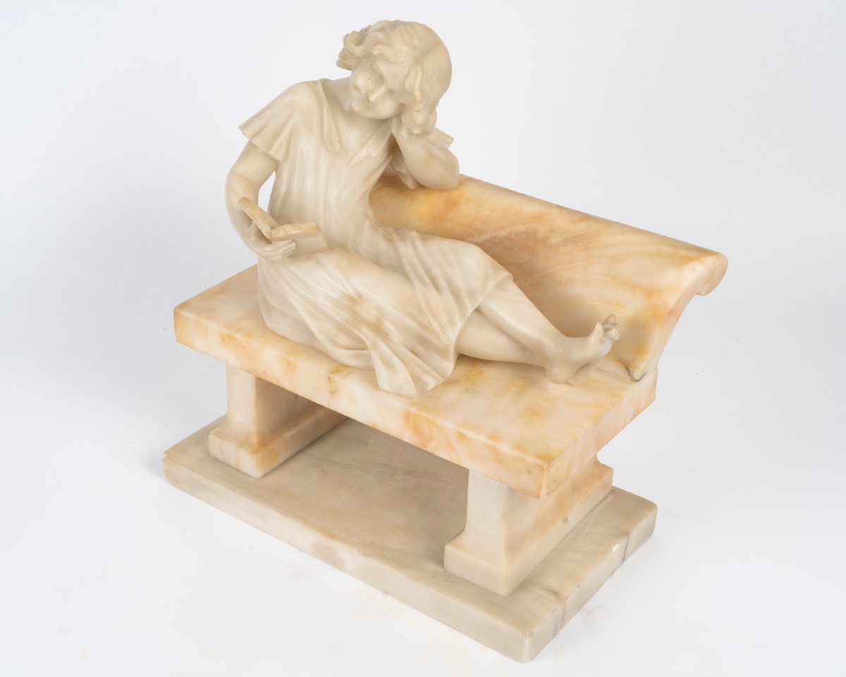 Art Nouveau Alabaster Sculpture Signed Riccardo Gresnigni