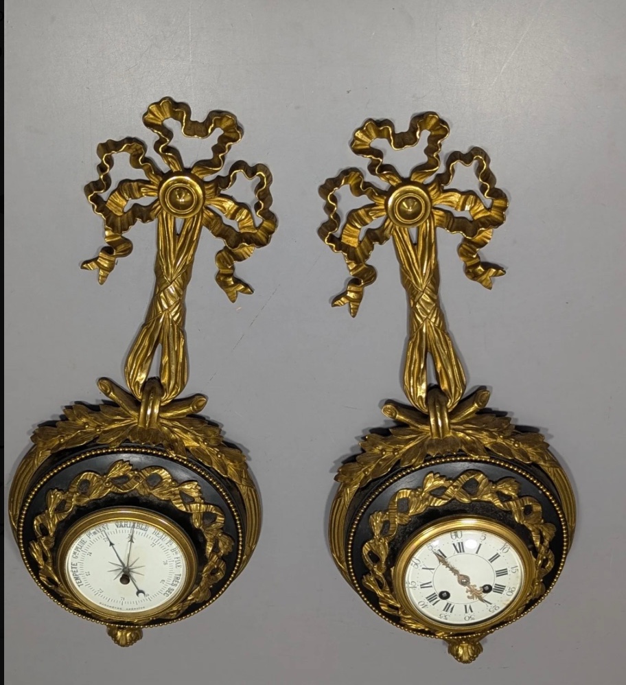 A Pair Of Ormolu Wall Sconces And A Barometer, Late 19th Century-photo-1