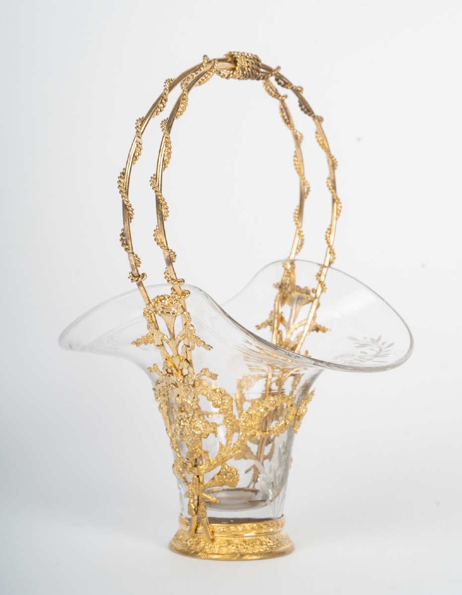 Un panier en cristal et bronze doré, époque fin XIXème siècle -photo-5