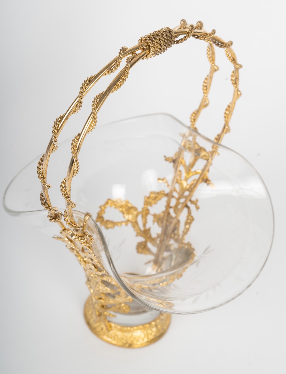 Un panier en cristal et bronze doré, époque fin XIXème siècle -photo-6