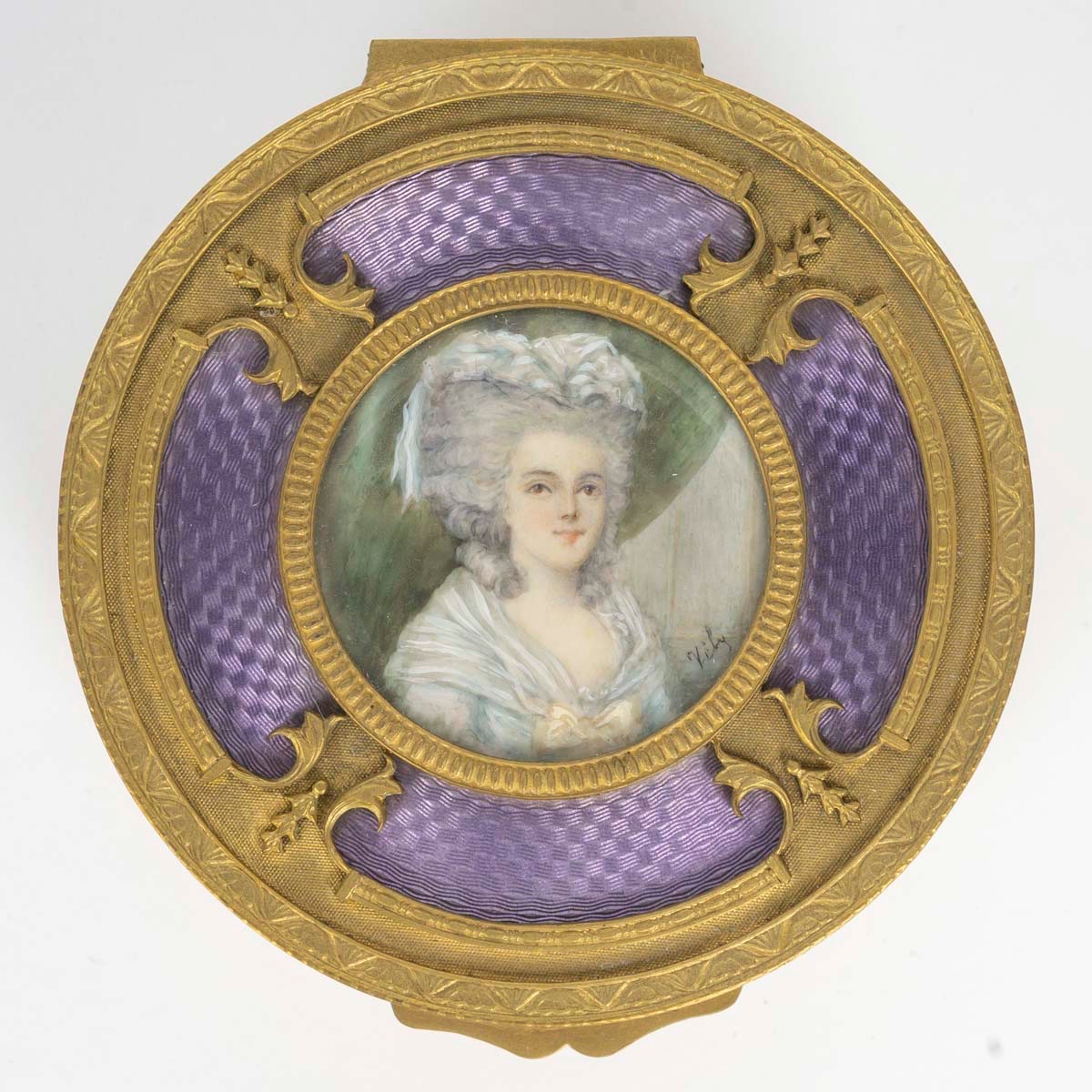 Un coffret à bijoux en bronze doré et émail violet, époque XIXème siècle-photo-1