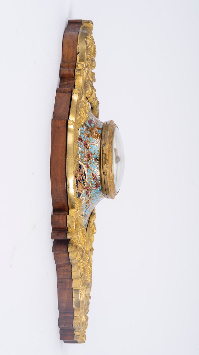 Gilt Bronze And Cloisonné Enamel Wall-mounted Cartel, Louis XV Style, XIXᵉ Century-photo-3
