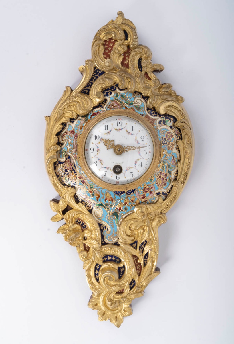 Gilt Bronze And Cloisonné Enamel Wall-mounted Cartel, Louis XV Style, XIXᵉ Century-photo-1