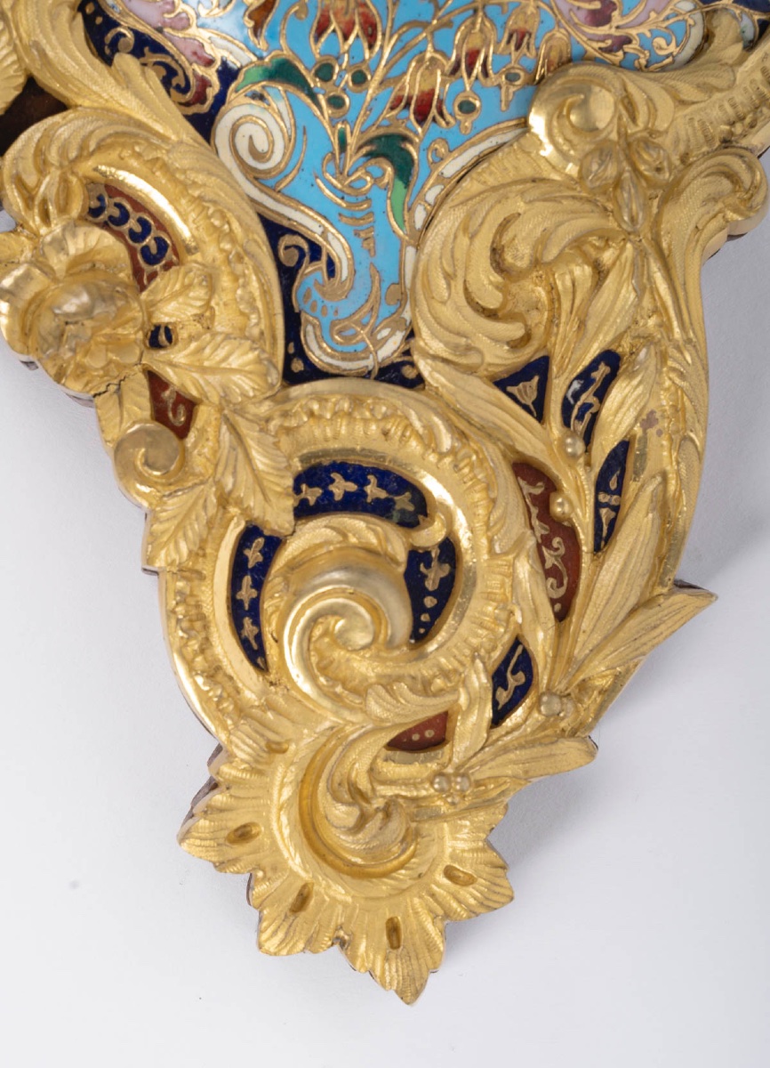 Gilt Bronze And Cloisonné Enamel Wall-mounted Cartel, Louis XV Style, XIXᵉ Century-photo-4