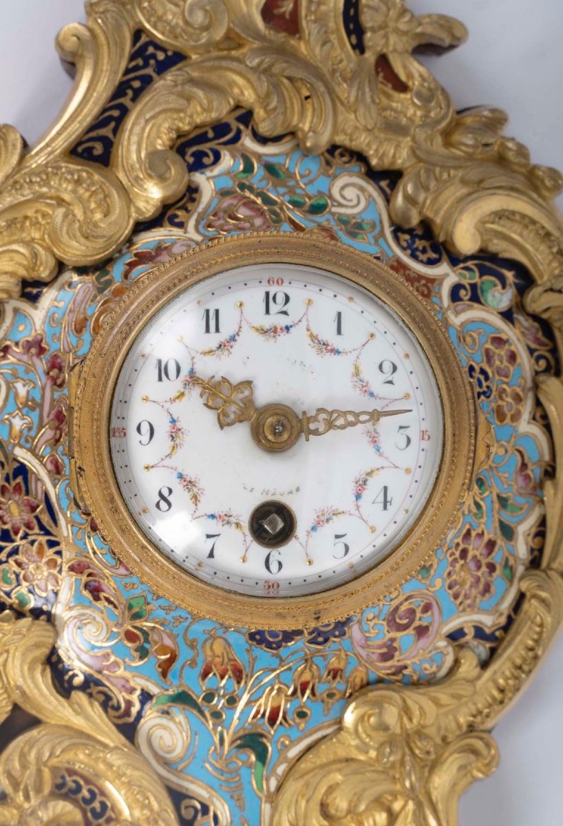 Gilt Bronze And Cloisonné Enamel Wall-mounted Cartel, Louis XV Style, XIXᵉ Century-photo-5