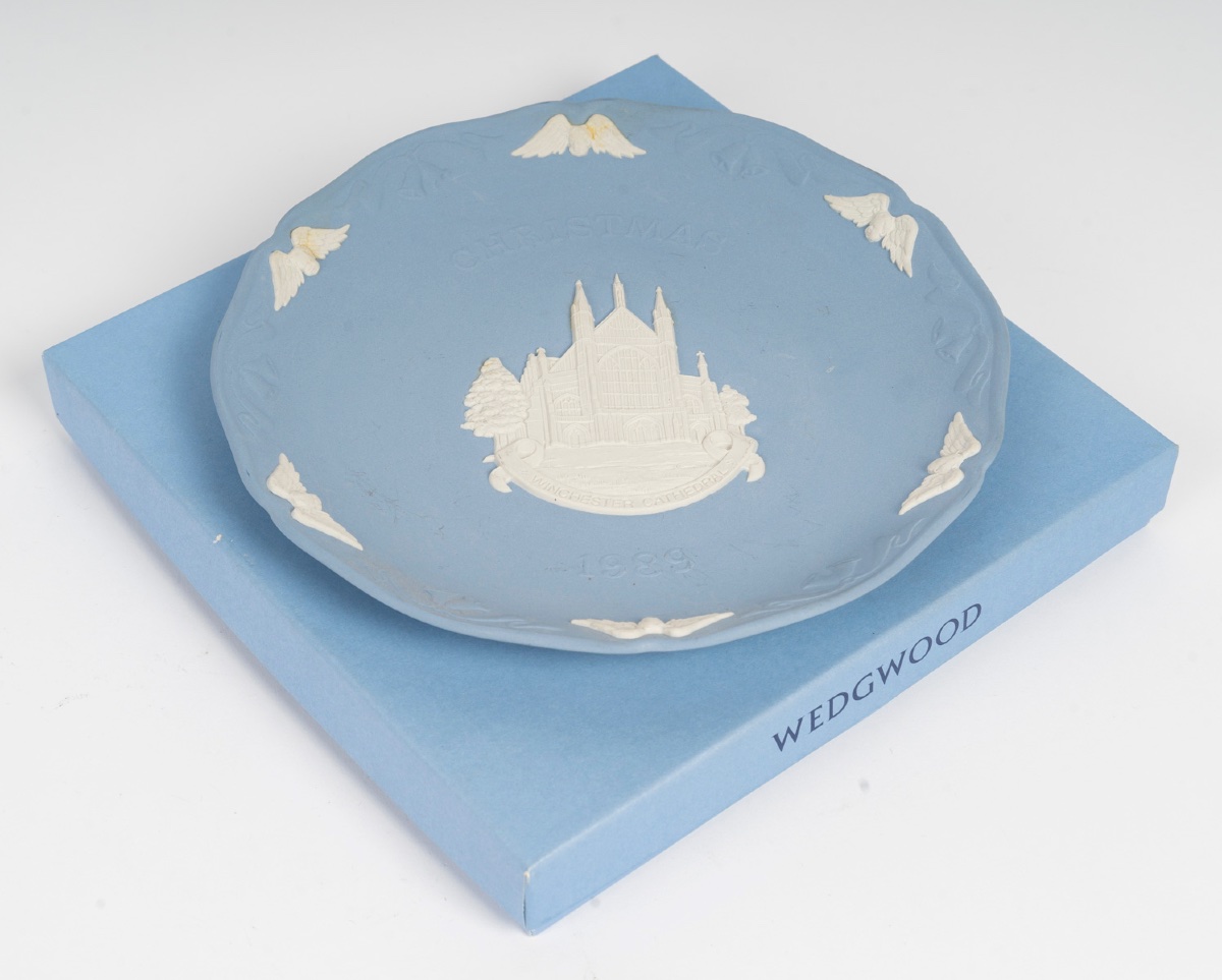 Wedgwood - Christmas 1989 Commemorative Platter In Blue Jasperware-photo-2