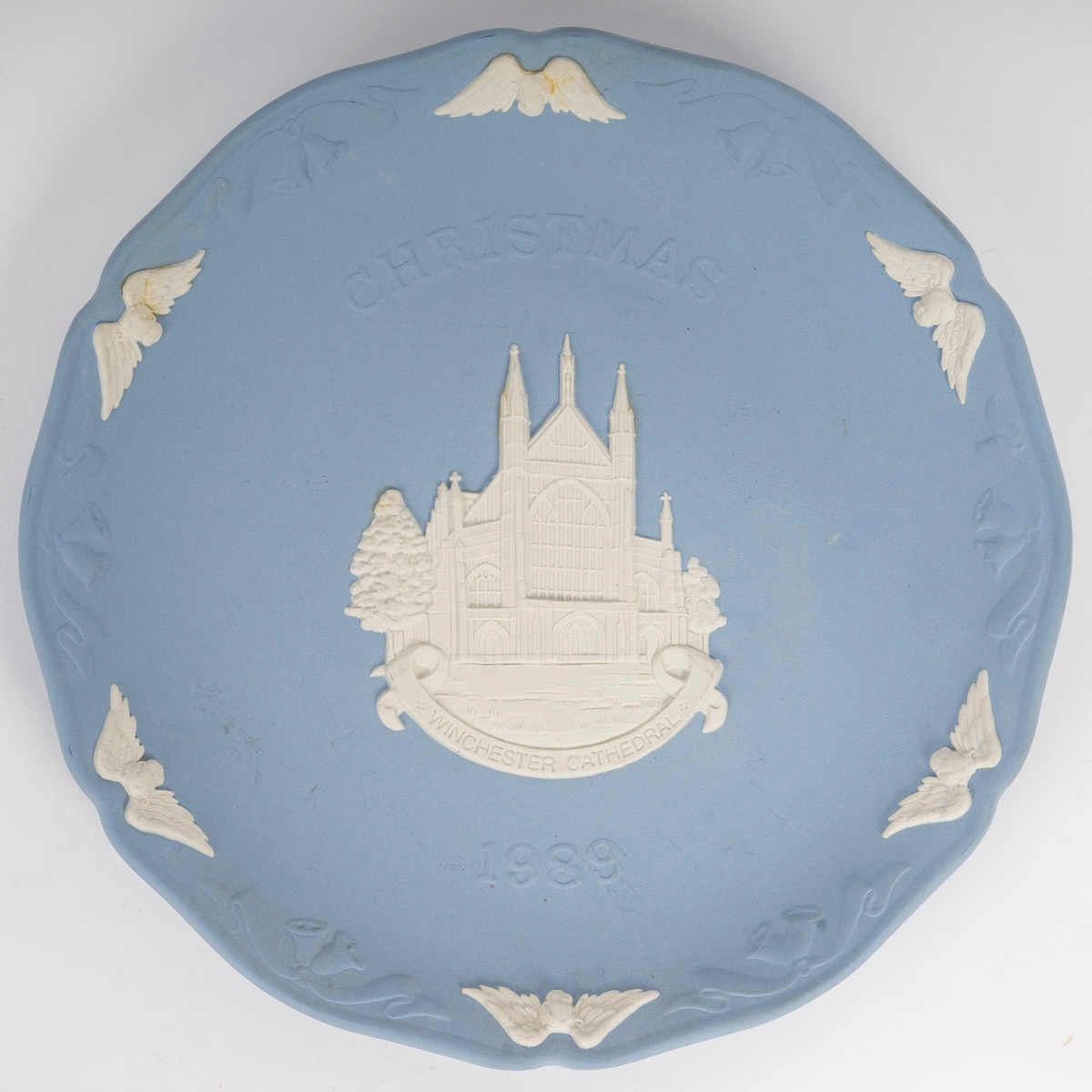 Wedgwood - Christmas 1989 Commemorative Platter In Blue Jasperware-photo-3