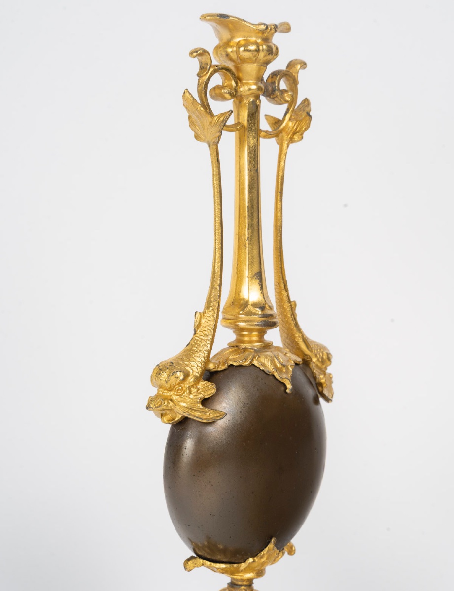 Paire de vases en bronze à double patine, modèle de Barbedienne, fin du XIXᵉ siècle-photo-3