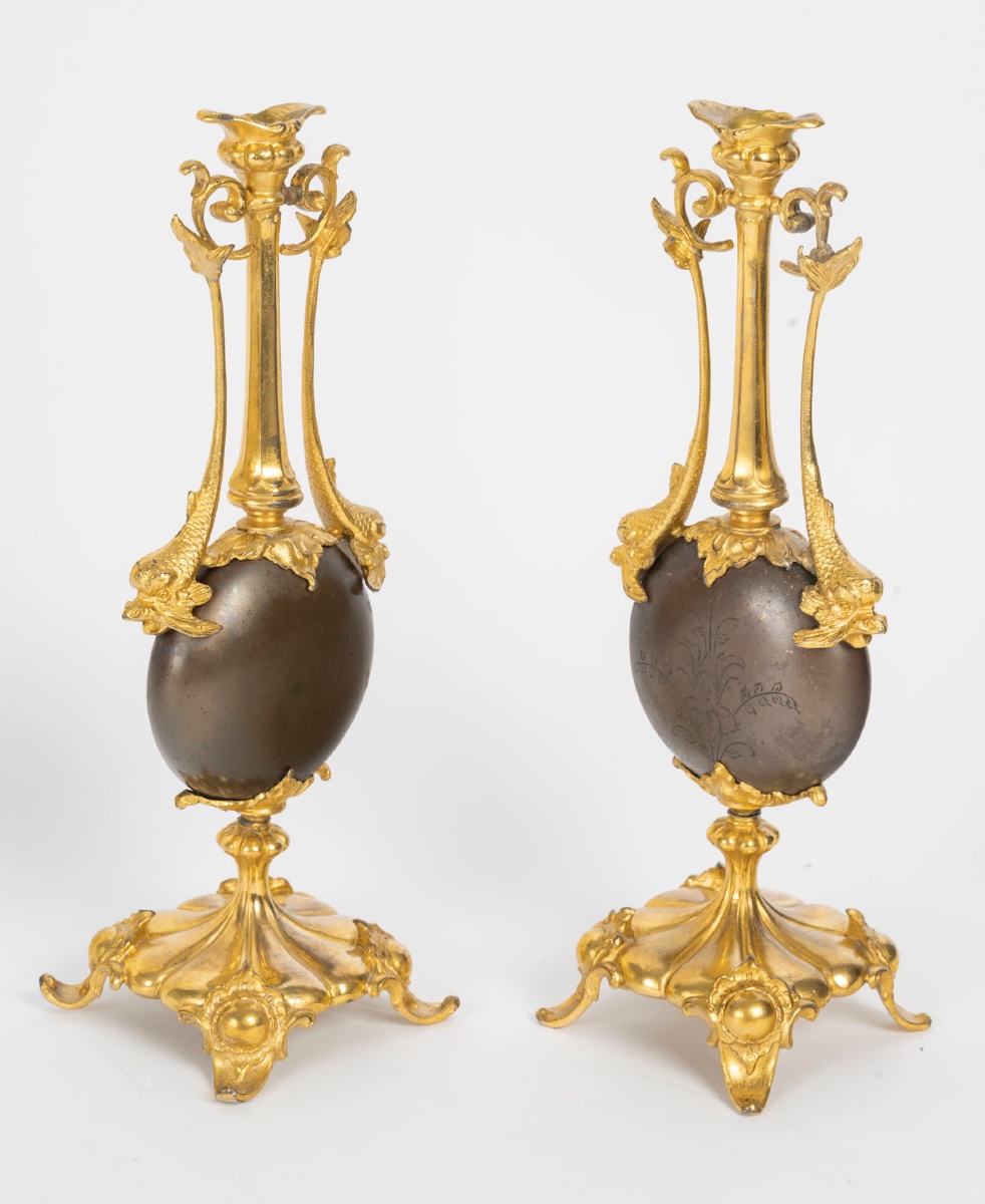 Paire de vases en bronze à double patine, modèle de Barbedienne, fin du XIXᵉ siècle-photo-1