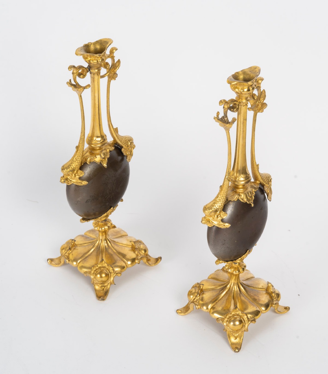 Paire de vases en bronze à double patine, modèle de Barbedienne, fin du XIXᵉ siècle-photo-7