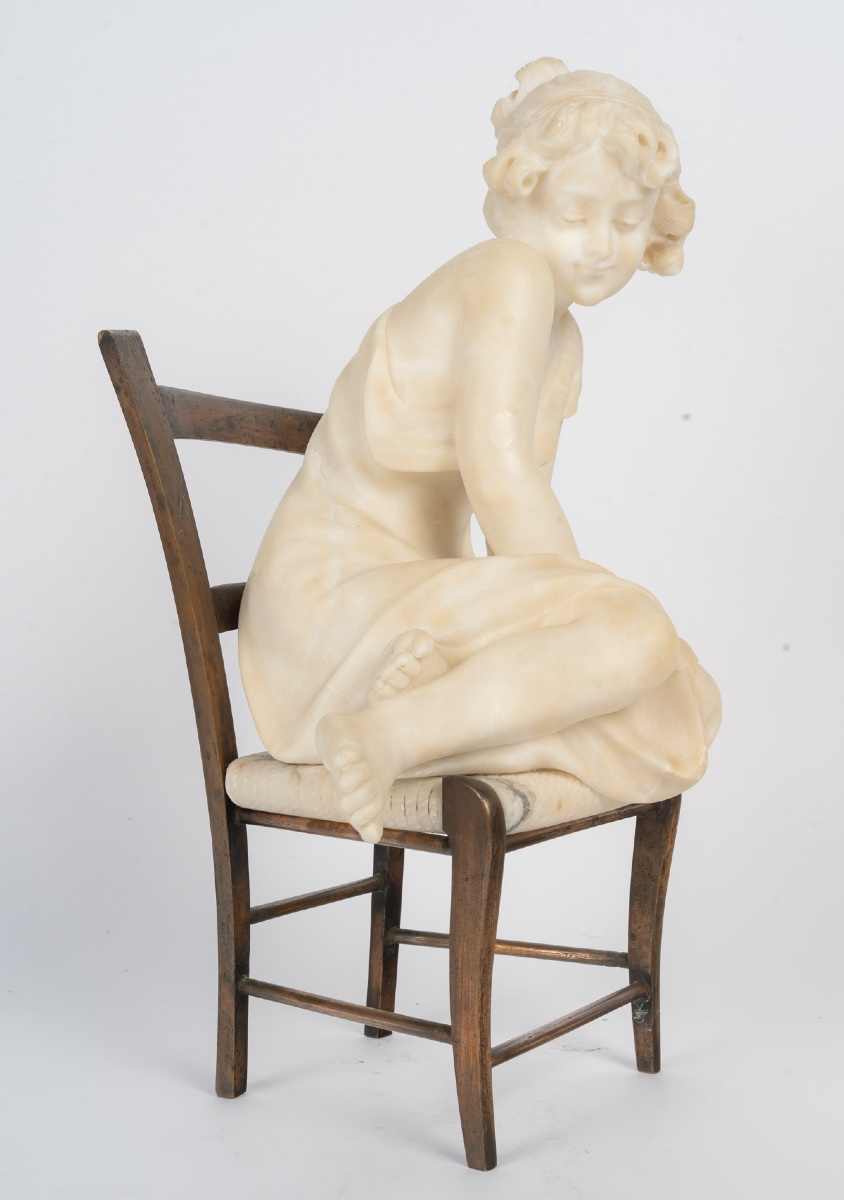 Art Nouveau Sculpture In Alabaster And Bronze - Italian Work, Early XXᵉ Century-photo-2