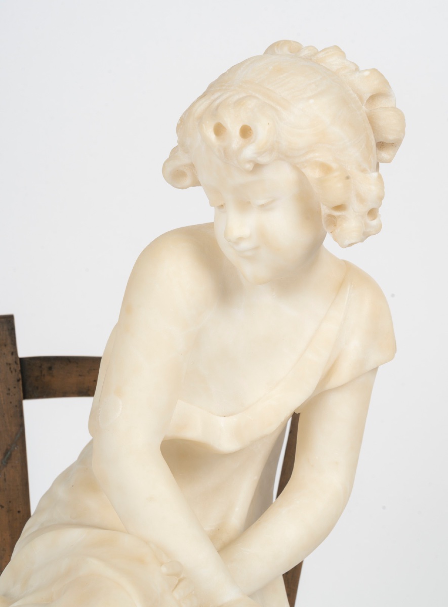 Art Nouveau Sculpture In Alabaster And Bronze - Italian Work, Early XXᵉ Century-photo-1