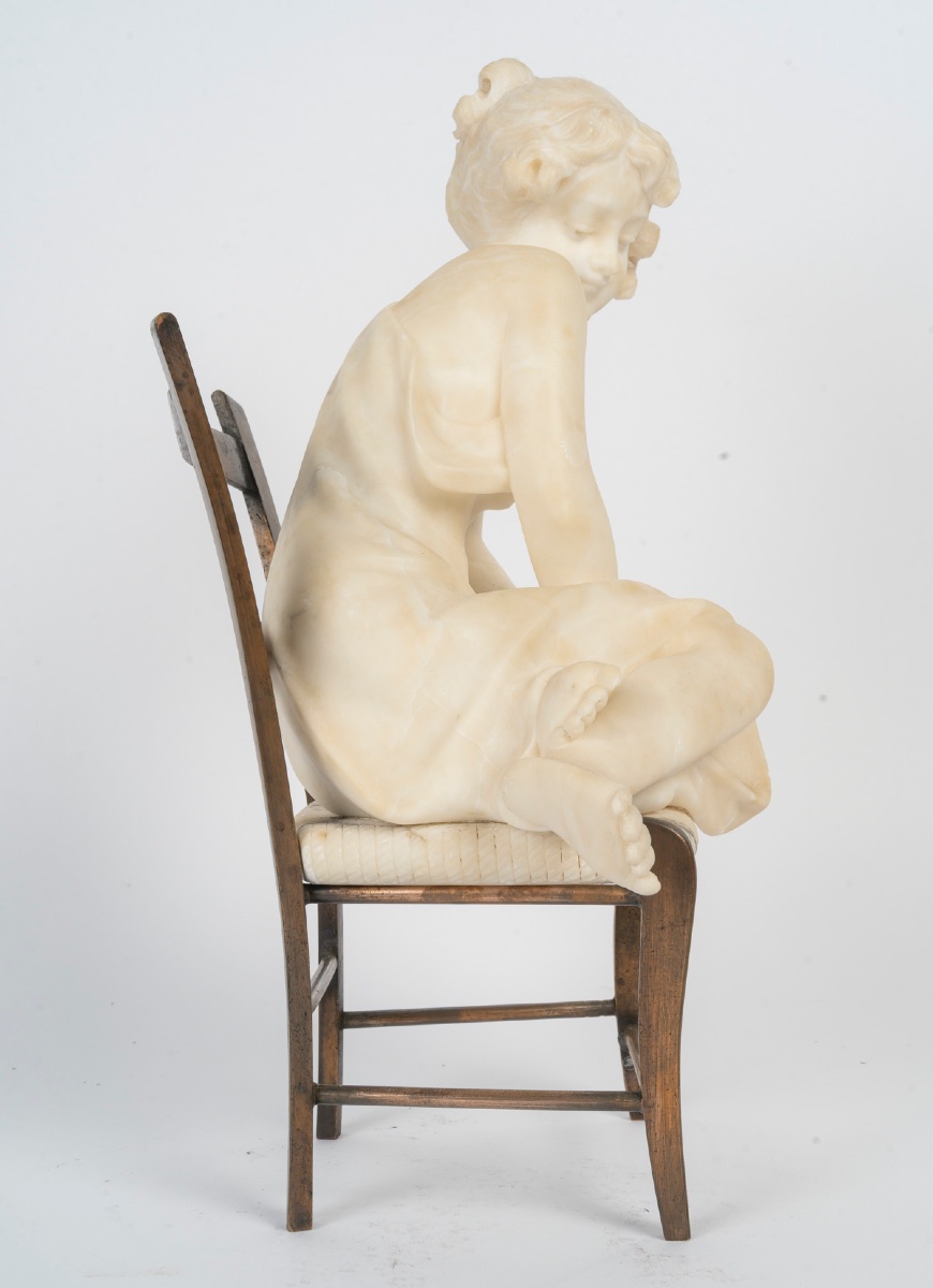 Art Nouveau Sculpture In Alabaster And Bronze - Italian Work, Early XXᵉ Century-photo-5
