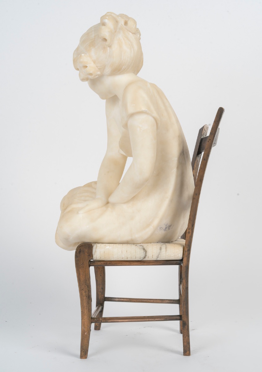 Art Nouveau Sculpture In Alabaster And Bronze - Italian Work, Early XXᵉ Century-photo-7